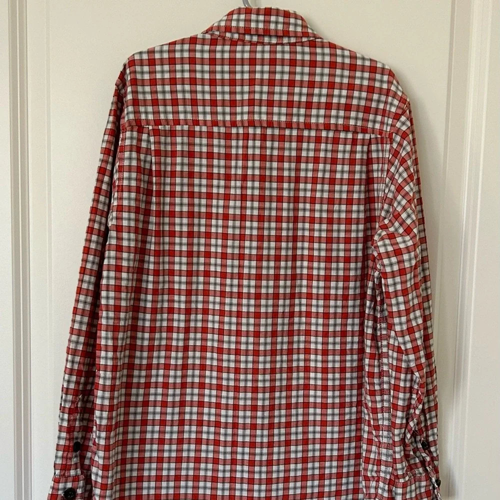 Place‎ Est. 1989 Orange White Black Plaid Boys Long Sleeve Shirt Size M 7/8